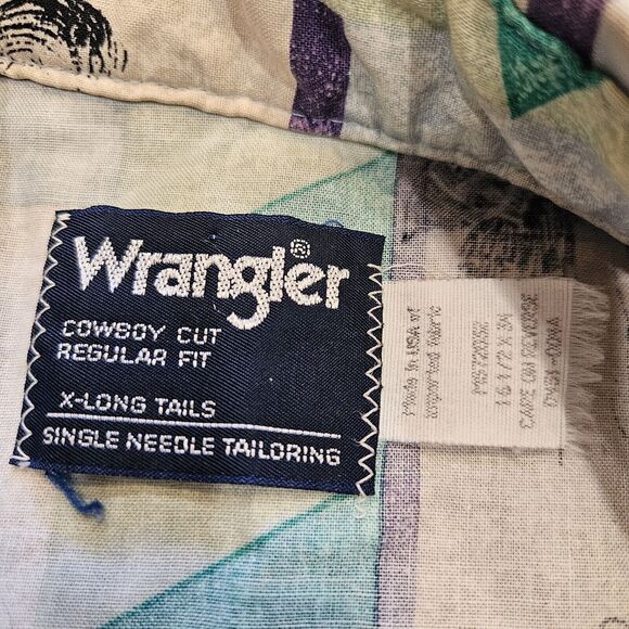 Vtg Wrangler Button Up Shirt Mens 16.5 34 Native American Tribal Western Cowboy - Picture 7 of 9